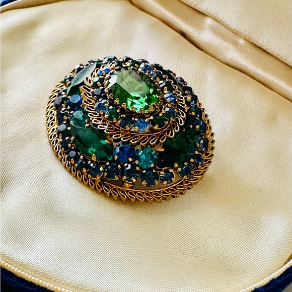 Vintage Blue Green Rhinestone Brooch - Picture 12 of 15